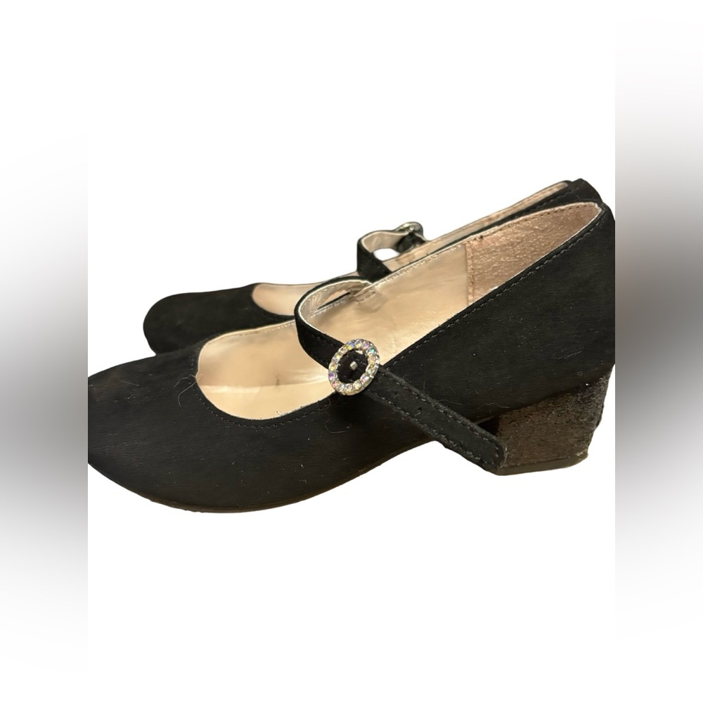 Girl Black Dress Shoes with Sparkle Buckle and wedge, in brand new condition, 12